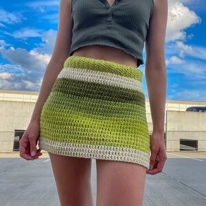 Handmade Green and Cream Crochet skirt